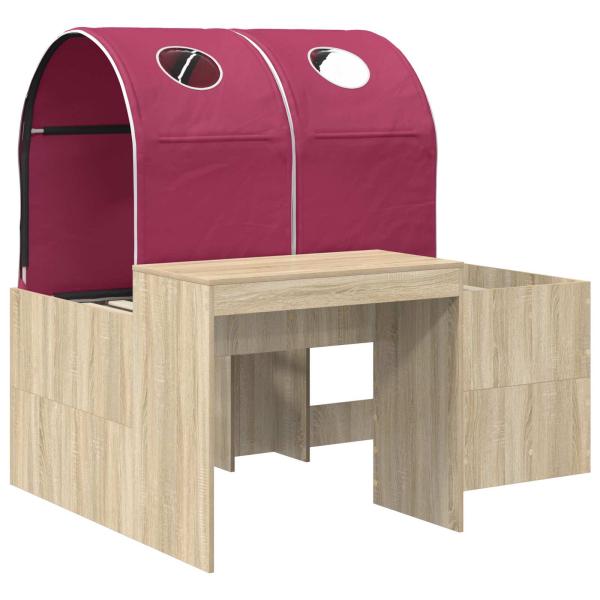Bett mit Tunnel 3 stk. Sonoma Eiche und Rot Holzwerkstoff