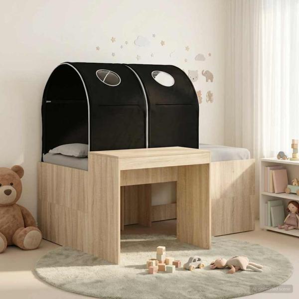 ARDEBO.de - Bett mit Tunnel 3 stk. Sonoma Eiche und Schwarz Holzwerkstoff