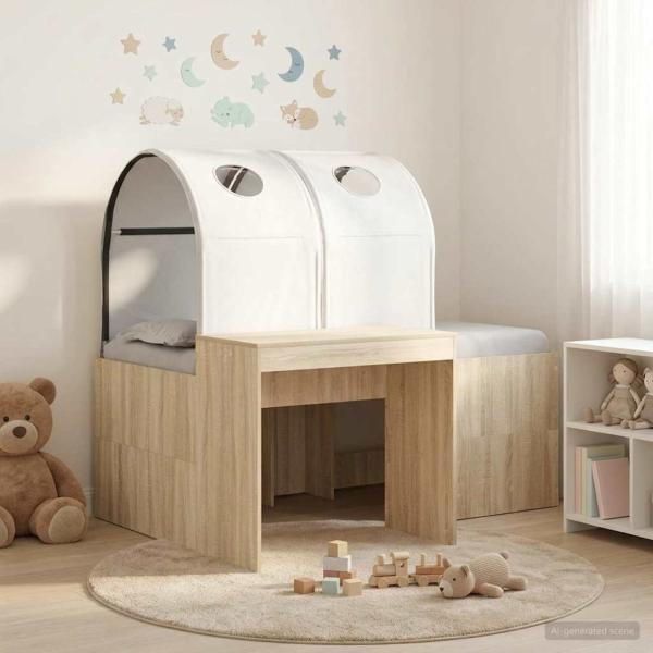 ARDEBO.de - Bett mit Tunnel 3 stk. Sonoma-Eiche und Weiß Holzwerkstoff