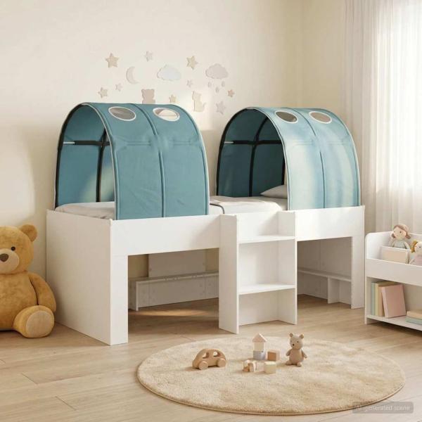 ARDEBO.de - Bett mit Tunnel 3 stk. Weiß und Hellblau Holzwerkstoff