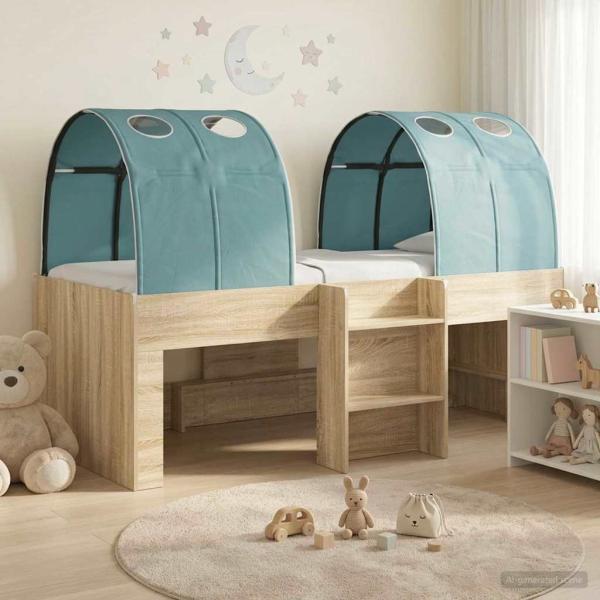 ARDEBO.de - Bett mit Tunnel 3 Stk. Sonoma Eiche und Hellblau Holzwerkstoff