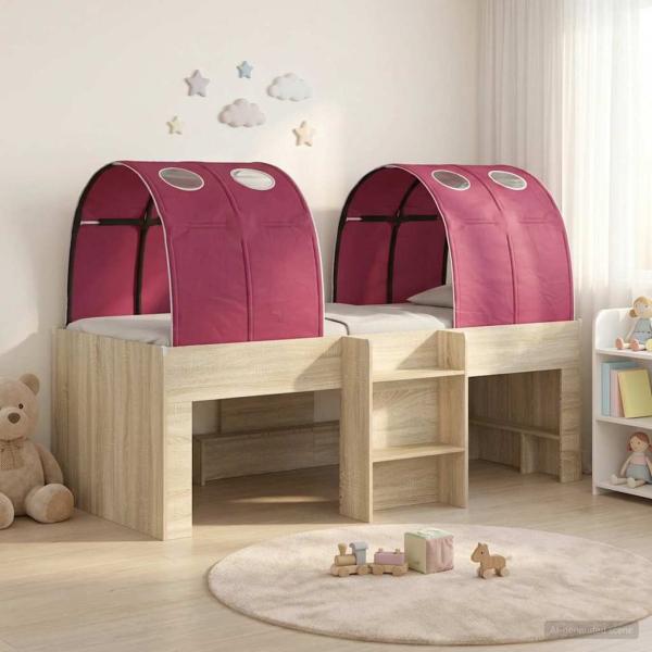 ARDEBO.de - Bett mit Tunnel 3 Stk. Sonoma Eiche und Rot Holzwerkstoff