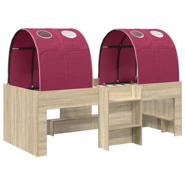 Bett mit Tunnel 3 Stk. Sonoma Eiche und Rot Holzwerkstoff