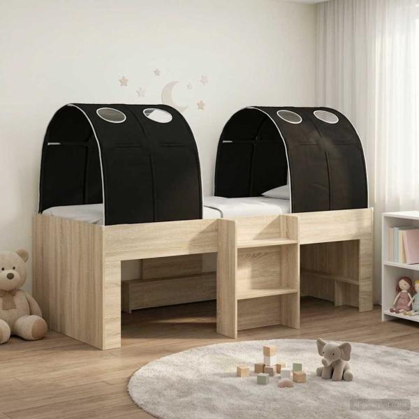 ARDEBO.de - Bett mit Tunnel 3 Stk. Sonoma Eiche und Schwarz Holzwerkstoff