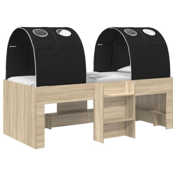Bett mit Tunnel 3 Stk. Sonoma Eiche und Schwarz Holzwerkstoff