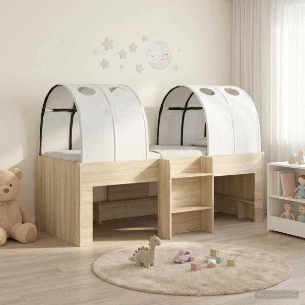 ARDEBO.de - Bett mit Tunnel 3 Stk. Sonoma-Eiche und Weiß Holzwerkstoff