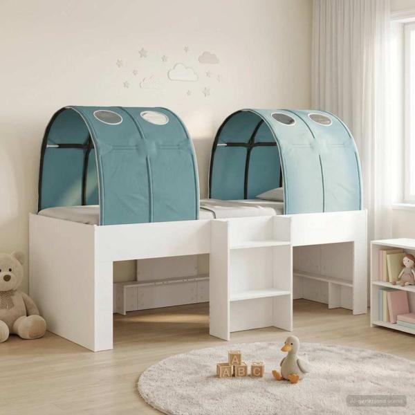 ARDEBO.de - Hochbett für Kinder mit Tunnel 3 stk. Weiß und Hellblau