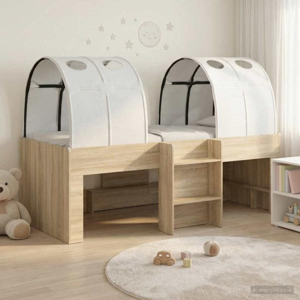ARDEBO.de - Hochbett für Kinder mit Tunnel 3 stk. Sonoma Eiche und Weiß