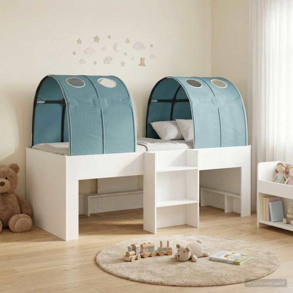 ARDEBO.de - Bett mit Tunnel 3 stk. Weiß und Hellblau Holzwerkstoff