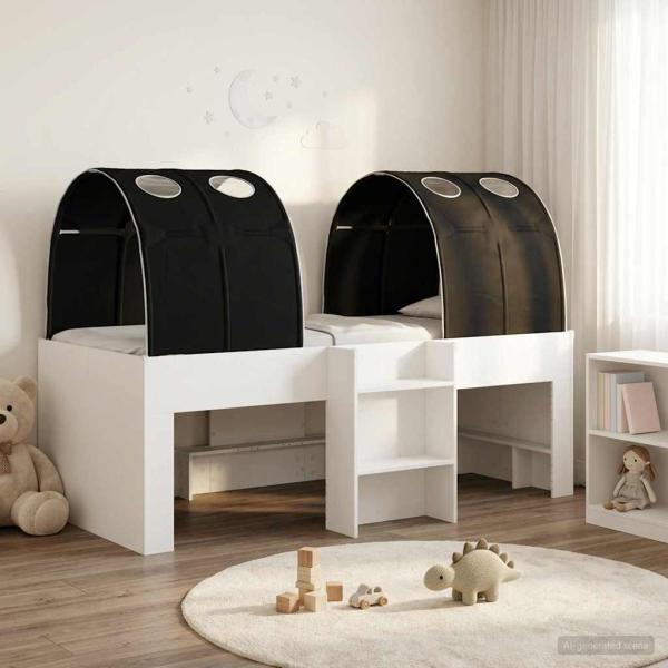 ARDEBO.de - Bett mit Tunnel 3 stk. Weiß und Schwarz Holzwerkstoff