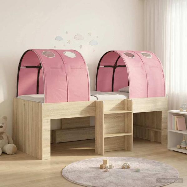 ARDEBO.de - Bett mit Tunnel 3 Stk. Sonoma Eiche und Pink Holzwerkstoff