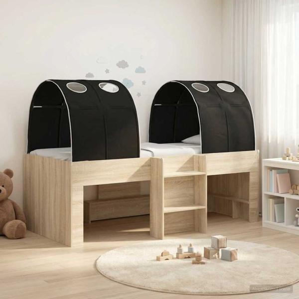 ARDEBO.de - Bett mit Tunnel 3 stk. Sonoma Eiche und Schwarz 98,5 x 200 cm