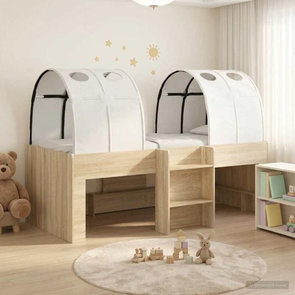 ARDEBO.de - Bett mit Tunnel 3 Stk. Sonoma-Eiche und Weiß Holzwerkstoff