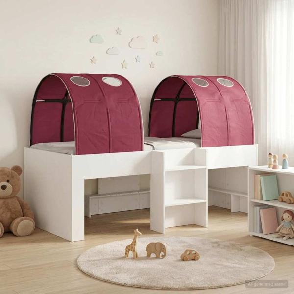 ARDEBO.de - Bett mit Tunnel 3 stk. Weiß und Rot Holzwerkstoff