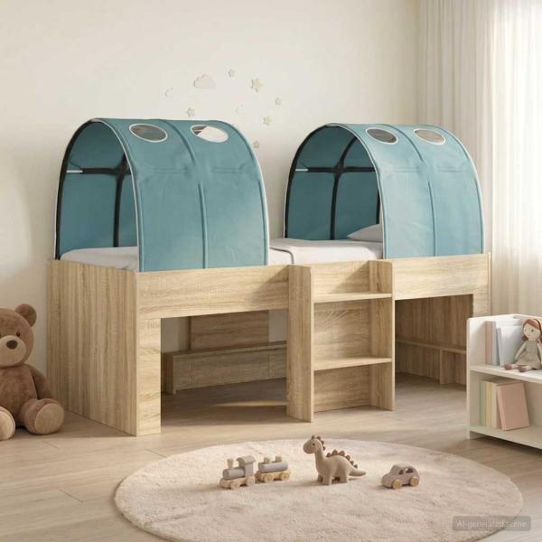 ARDEBO.de - Bett mit Tunnel 3 Stk. Sonoma Eiche und Hellblau Holzwerkstoff
