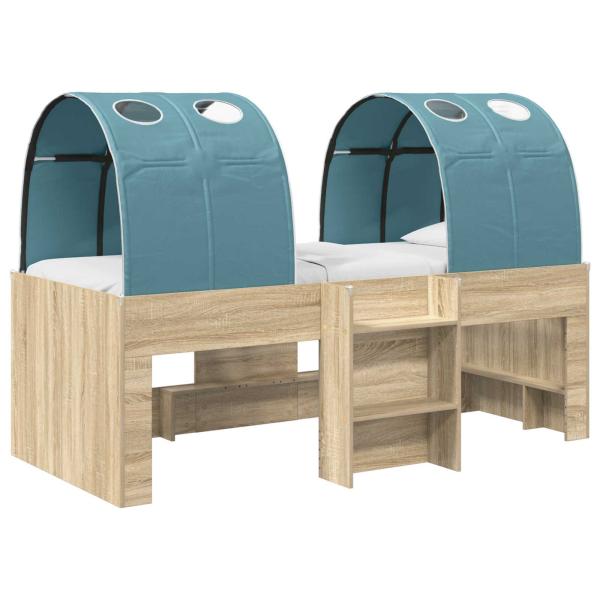 Bett mit Tunnel 3 Stk. Sonoma Eiche und Hellblau Holzwerkstoff