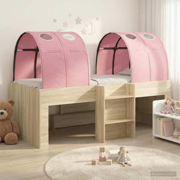 ARDEBO.de - Bett mit Tunnel 3 Stk. Sonoma Eiche und Pink Holzwerkstoff