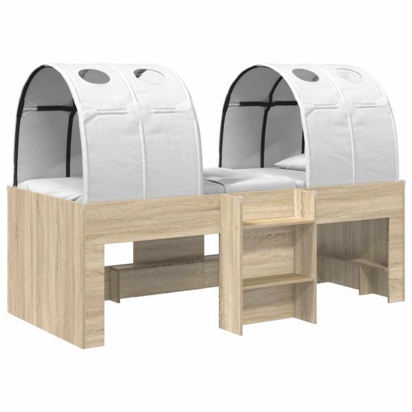 Bett mit Tunnel 3 Stk. Sonoma-Eiche und Weiß Holzwerkstoff