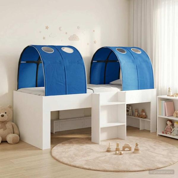 ARDEBO.de - Bett mit Tunnel 3 stk. Weiß und Blau Holzwerkstoff