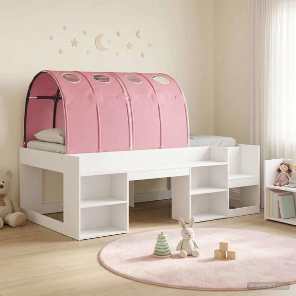 ARDEBO.de - Bett mit Tunnel mit Regal 3 stk. Weiß und Rosa Holzwerkstoff