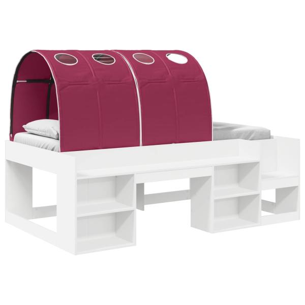 Bett mit Tunnel mit Regal 3 stk. Weiß und Rot Holzwerkstoff