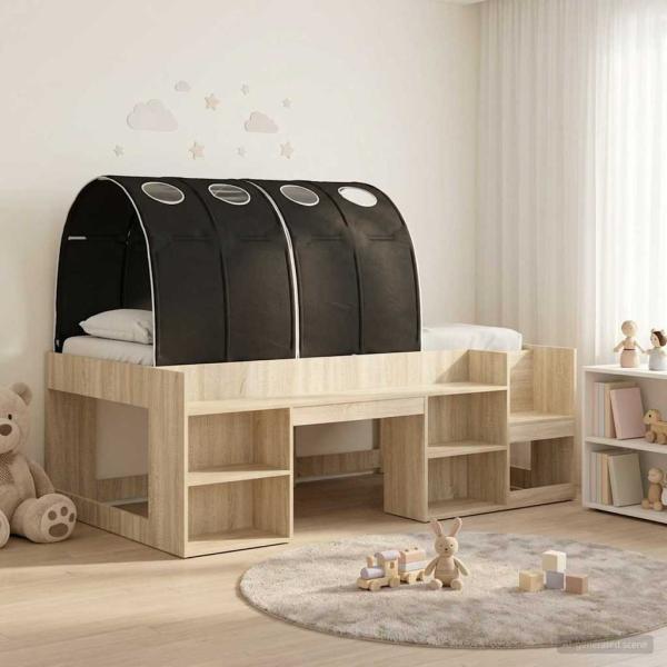 ARDEBO.de - Bett mit Tunnel 3 stk. Sonoma Eiche und Schwarz Holzwerkstoff
