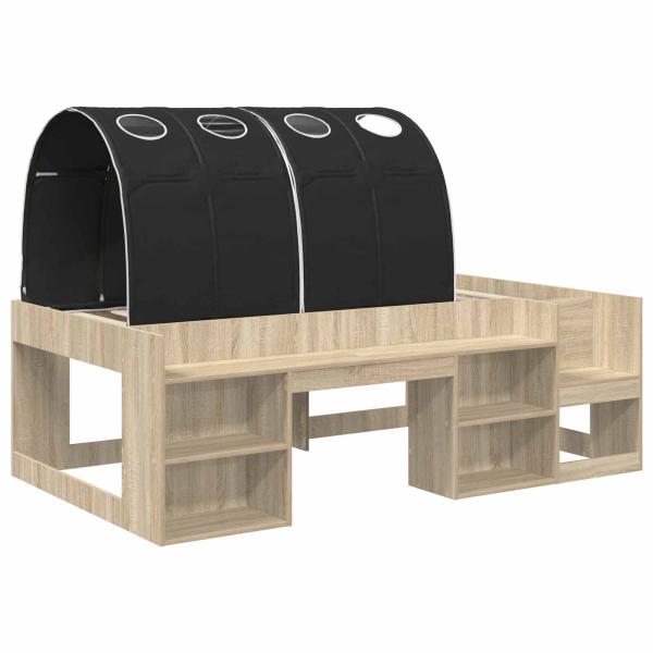 Bett mit Tunnel 3 stk. Sonoma Eiche und Schwarz Holzwerkstoff