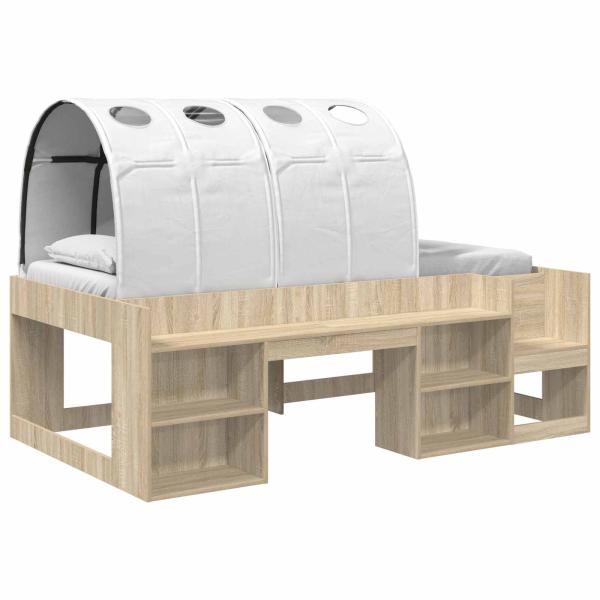 Bett mit Tunnel 3 stk. Sonoma-Eiche und Weiß Holzwerkstoff