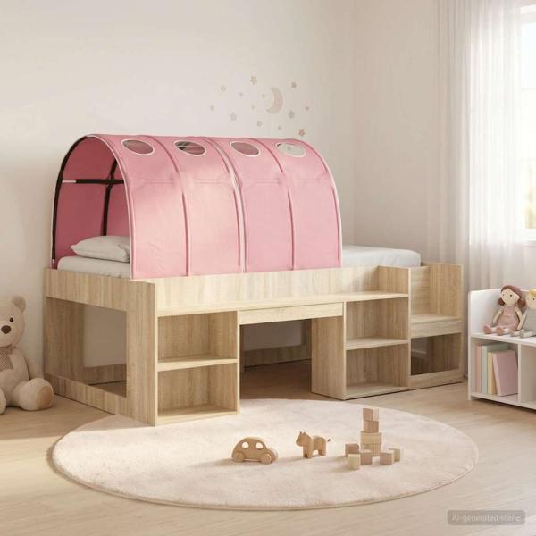 ARDEBO.de - Hochbett für Kinder mit Stauraum 3 Stk. Sonoma Eiche und Pink