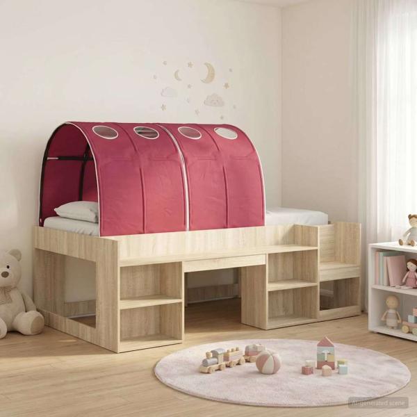 ARDEBO.de - Hochbett für Kinder mit Stauraum 3 Stk. Sonoma Eiche und Rot