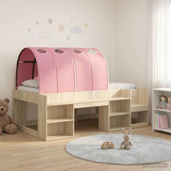 ARDEBO.de - Bettgestell mit Tunnel mit Regal 3 stk. Sonoma Eiche und Pink