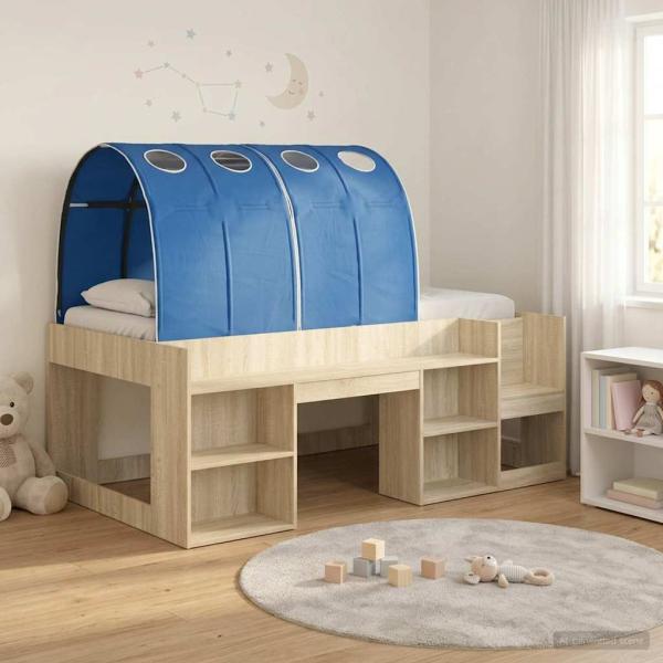 ARDEBO.de - Bettgestell mit Tunnel mit Regal 3 stk. Sonoma Eiche und Blau