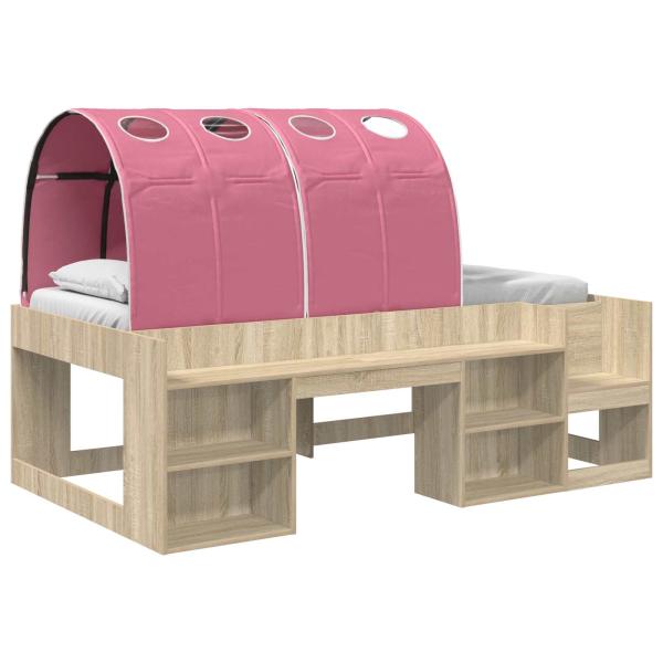Bettgestell mit Tunnel mit Regal 3 Stk. Sonoma Eiche und Pink