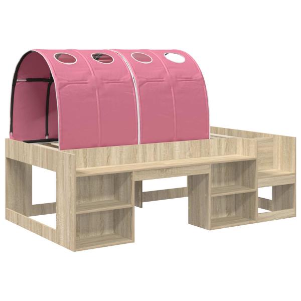 Bettgestell mit Tunnel mit Regal 3 Stk. Sonoma Eiche und Pink