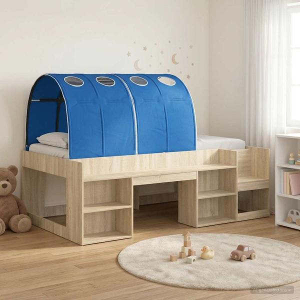 ARDEBO.de - Bettgestell mit Tunnel mit Regal 3 stk. Sonoma Eiche und Blau