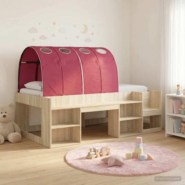 ARDEBO.de - Bettgestell mit Tunnel mit Regal 3 stk. Sonoma Eiche und Rot