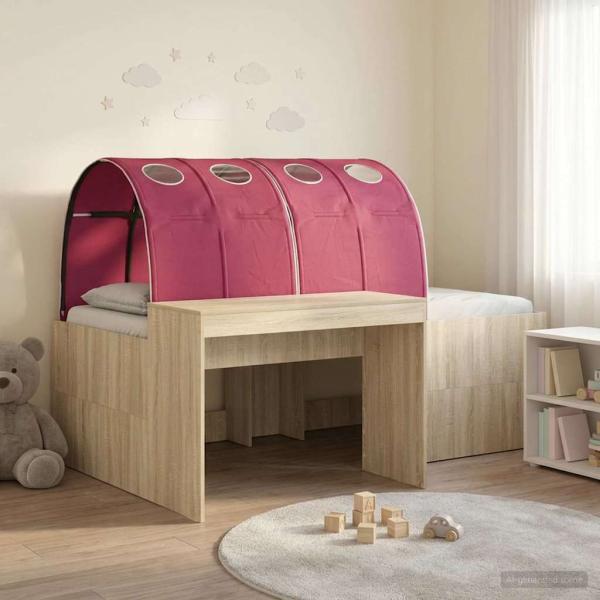 ARDEBO.de - Bettgestell mit Tunnel mit Regal 3 stk. Sonoma Eiche und Rot