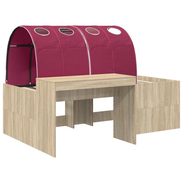 Bett mit Tunnel 3 stk. Sonoma Eiche und Rot Holzwerkstoff