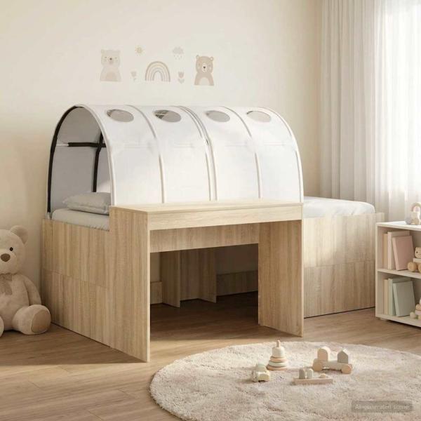 ARDEBO.de - Bett mit Tunnel 3 stk. Sonoma-Eiche und Weiß Holzwerkstoff