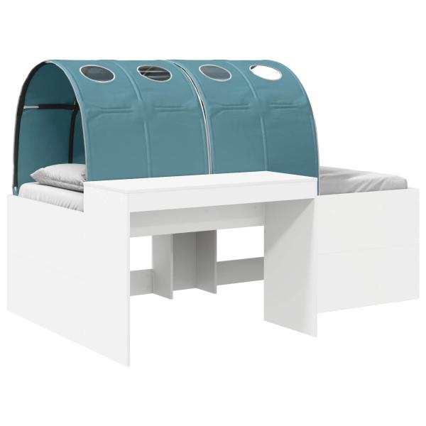 Bett mit Tunnel 3 Stk. Weiß und Hellblau Holzwerkstoff