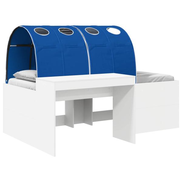 Bett mit Tunnel 3 Stk. Weiß und Blau Holzwerkstoff