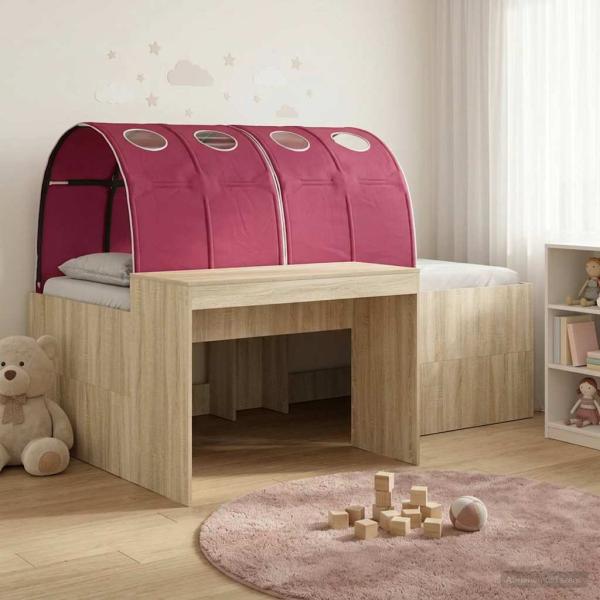 ARDEBO.de - Bett mit Tunnel 3 stk. Sonoma Eiche und Rot Holzwerkstoff