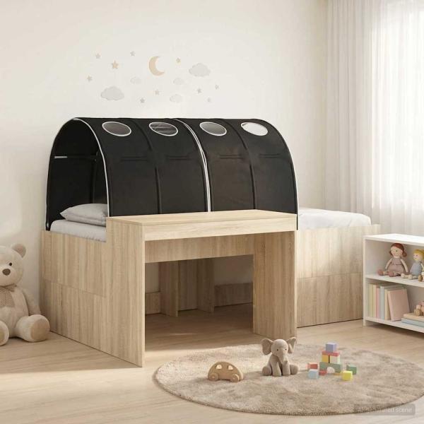 ARDEBO.de - Bett mit Tunnel 3 stk. Sonoma Eiche und Schwarz Holzwerkstoff