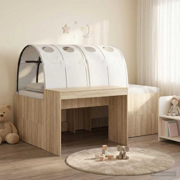 ARDEBO.de - Bett mit Tunnel 3 stk. Sonoma-Eiche und Weiß Holzwerkstoff
