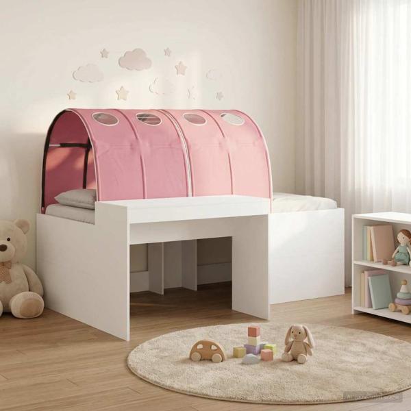 ARDEBO.de - Hochbett mit Schreibtisch für Kinder 3 Stk. Weiß und Rosa