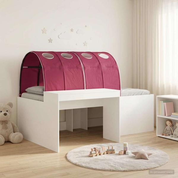 ARDEBO.de - Bett mit Tunnel 3 stk. Artisian Eiche und Rot Holzwerkstoff