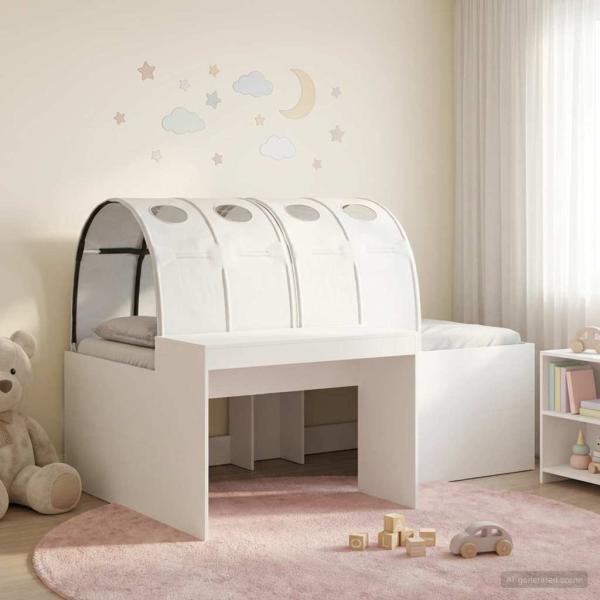 ARDEBO.de - Bett mit Tunnel 3 stk. Artisian Eiche und Weiß Holzwerkstoff