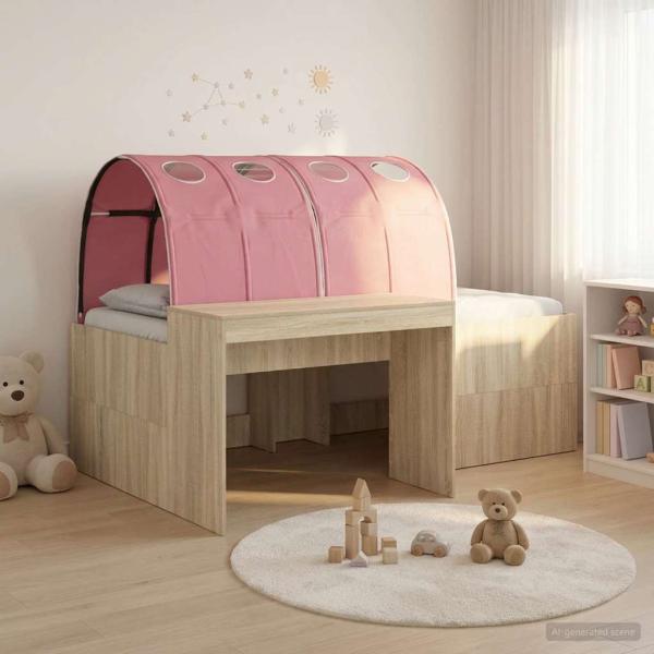 ARDEBO.de - Bett mit Tunnel 3 Stk. Artisian Eiche und Pink Holzwerkstoff