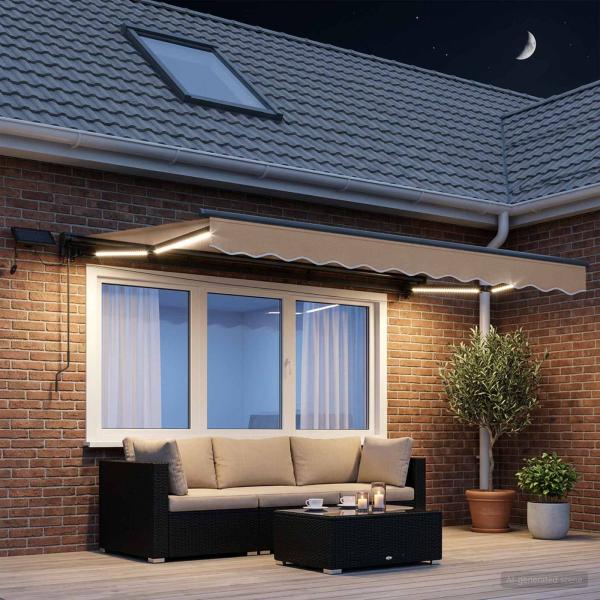Manueller Markisenrahmen mit LEDs Taupe 4 x 2 m