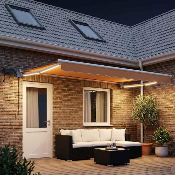 ARDEBO.de - Manuelle Gelenkarmmarkise mit LEDs Sand